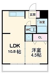 シャンロック湯本 2階1LDKの間取り