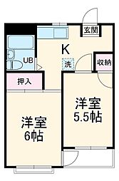 ハイコーポ谷野 1階2Kの間取り