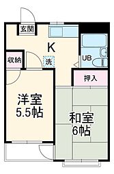 ハイコーポ谷野 3階2Kの間取り