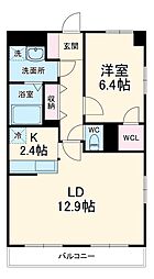 柏808タワー 8階1LDKの間取り