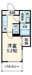 ＭＥＬＤＩＡ新松戸 2階1Kの間取り