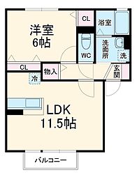 フルール・ロメリア 2階1LDKの間取り