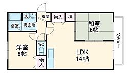 ネオハイツ久野 2階2LDKの間取り