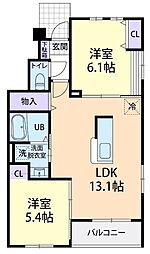 Jeunesse（ジュネス） 1階2LDKの間取り