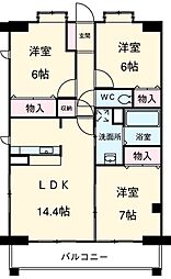 ガーデンコート浦和東 2階3LDKの間取り