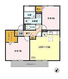 グランドゥール 1階2LDKの間取り