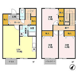 メゾンローズブラン 1階3LDKの間取り