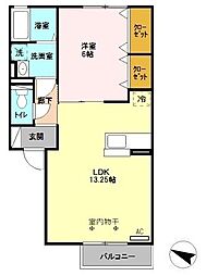 JR武蔵野線 越谷レイクタウン駅 徒歩16分の賃貸アパート 1階1LDKの間取り