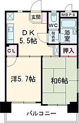 福岡市地下鉄箱崎線 千代県庁口駅 徒歩5分の賃貸マンション 11階2DKの間取り
