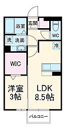 リバーウエスト 2階1LDKの間取り