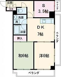 西武拝島線 武蔵砂川駅 徒歩10分の賃貸マンション 3階2SDKの間取り