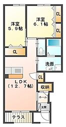 カーサ・カメリア 1階2LDKの間取り