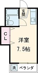 ウエストアパートメント 2階ワンルームの間取り