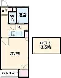 ハイツアイビス 2階1Kの間取り