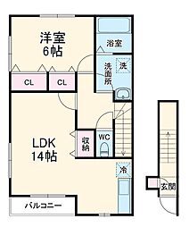 アンプルールリーブル　ＱＵＡＴＲＥ 2階1LDKの間取り