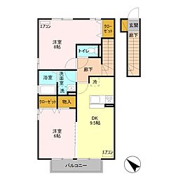 ブレア　Ａ 2階2DKの間取り