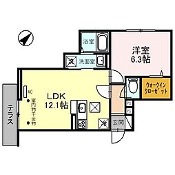 ディール川口 1階1LDKの間取り