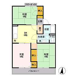 JR武蔵野線 吉川駅 徒歩25分の賃貸アパート 2階3DKの間取り