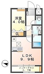 キルシュ・ブリュ−テA 1階1LDKの間取り