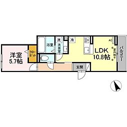 名古屋市営鶴舞線 赤池駅 徒歩15分の賃貸アパート 3階1LDKの間取り