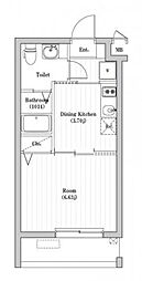 アーバンパーク六町 1階1Kの間取り