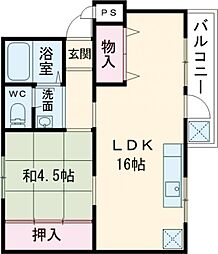 樫原賃貸住宅 1階1LDKの間取り