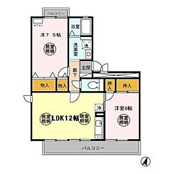 オーシャンヒルズ　Ａ 3階2LDKの間取り