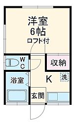 ハイツ片野 2階1Kの間取り
