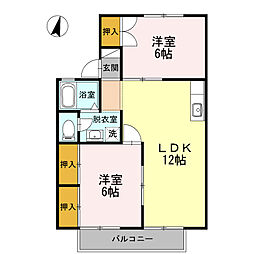 ファミール高畑　Ａ 2階2LDKの間取り
