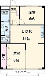 三鉦マンション 1階2LDKの間取り