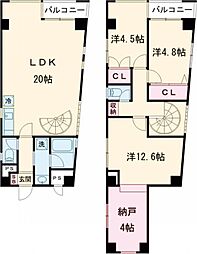 クイーン駒沢 7階3SLDKの間取り