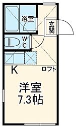 ユナイト三春ジョーウェスティン 1階ワンルームの間取り