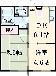 JR横浜線 橋本駅 徒歩23分の賃貸アパート 1階2DKの間取り