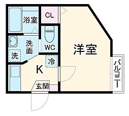 Ｂｌａｎｃ　Ｃｕｂｅ一ノ割 1階1Kの間取り