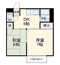 楠元マンション 4階2DKの間取り
