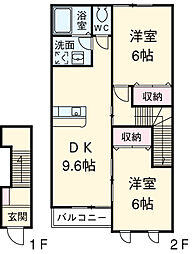 ファインハイムＳＡＴＯ　II 2階2DKの間取り