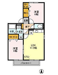 JR常磐線 天王台駅 徒歩10分の賃貸アパート 2階2LDKの間取り