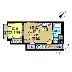 ホミーレ都賀 1階1LDKの間取り