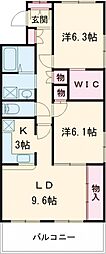 オーブドゥ長山 3階2LDKの間取り