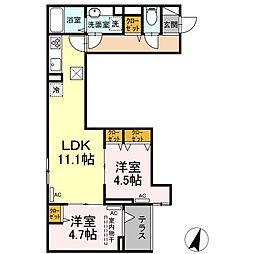 東京メトロ千代田線 北綾瀬駅 徒歩8分の賃貸アパート 1階2LDKの間取り