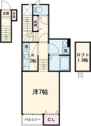 アヴァンセ 2階1Kの間取り