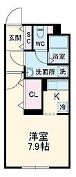 名古屋市営東山線 本陣駅 徒歩8分の賃貸マンション 5階ワンルームの間取り