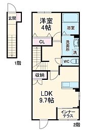 ヴィヴァン　セードル 2階1LDKの間取り
