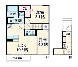 フローラ 2階2LDKの間取り