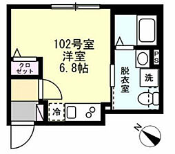ベイルーム平間 302 3階1Kの間取り