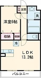 サニーサイド戸祭I 3階1LDKの間取り