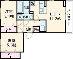 Dスクエア金森東 302 3階2LDKの間取り
