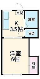 第二常盤ハイツ 1階1Kの間取り