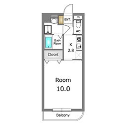 グリーンシャトリエII 4階1Kの間取り