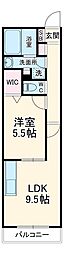アセント富士見 1階1LDKの間取り